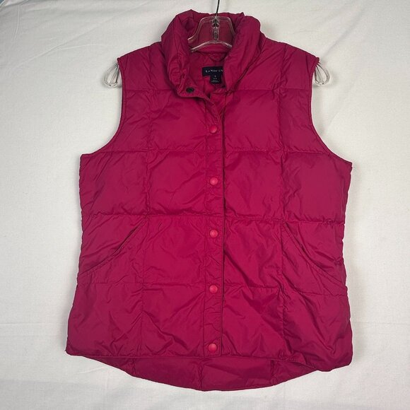 Land's End Women's S 6-8 Down Puffer Vest Hot Pink Nylon Quilted Snap Warm - Picture 1 of 8